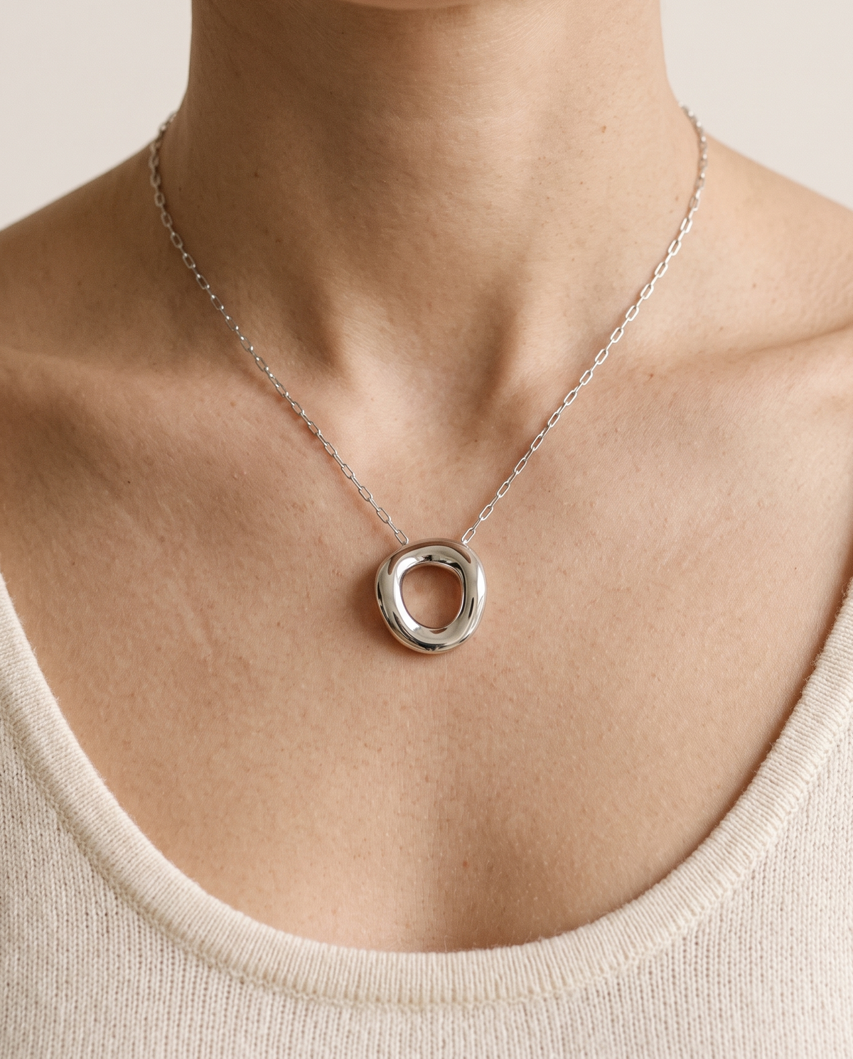 Nº 5, ketting met open cirkel, 45 cm, goudkleur of zilverkleur