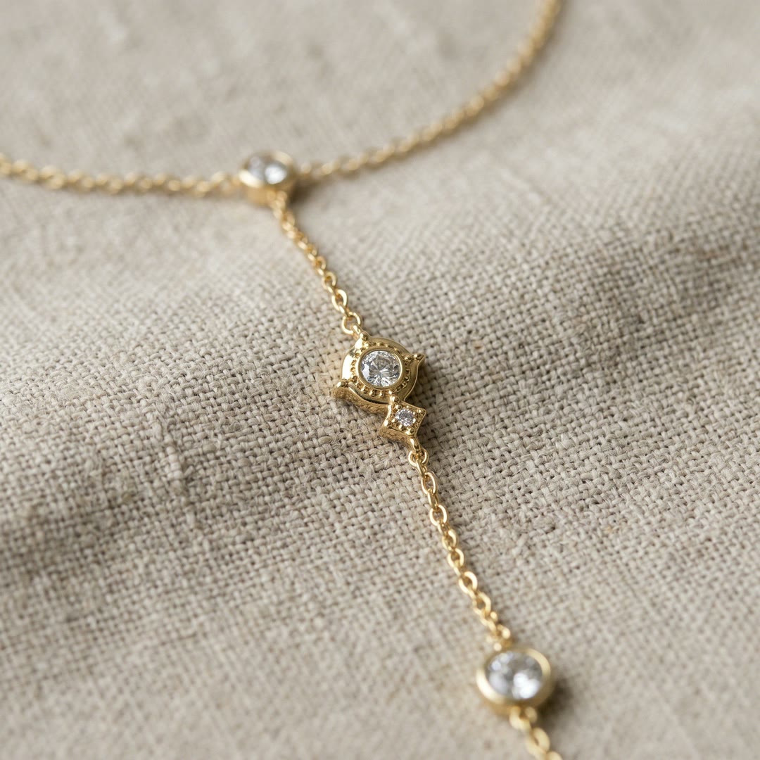 Nº 7, handchain met strass 16 cm, goudkleurig roestvrij staal, detail van de steentjes